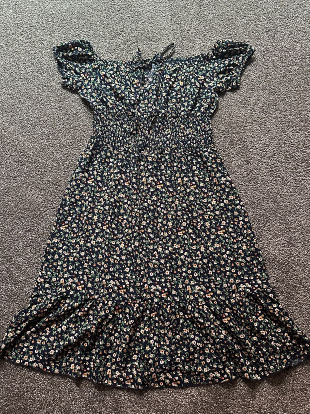 Amazon Black Floral Off-Shoulder Smocked Midi Dress